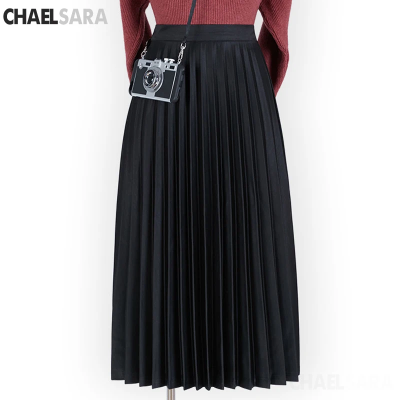 

4XL Plus Size Spring Autumn Maxi Skirt Women's High Waist Pleated Skirt Solid Color Elastic Long Skirt Green Black