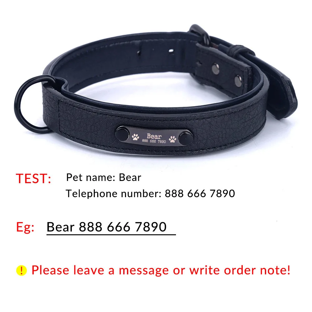 Black Dog Collar Ошейники для собак, персонализированный кожаный ошейник для собак с именем, ID метки для маленьких средних и больших собак, Питбуль бульдог Beagle Correa Perro - Цвет: Black Dog Collar