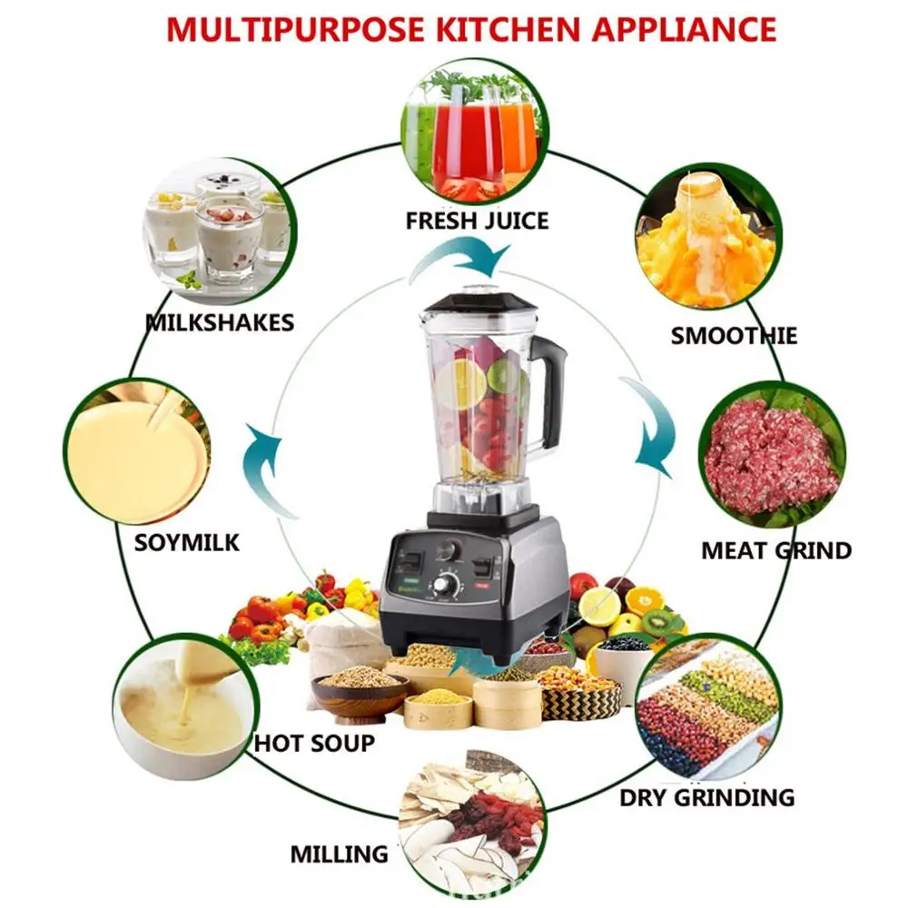 BPA бесплатно Коммерческий сорт таймер блендер миксер сверхмощная Автоматическая соковыжималка для фруктов кухонный комбайн дробилка льда смузи 2200 Вт