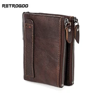 RETROGOO Genuine Crazy Horse Cowhide Leather Men Wallet Short Coin Purse Small Vintage Wallets Card Holder Female Clutch Cartera 1