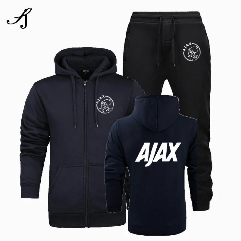 Новинка, модная спортивная одежда AJAX, толстовка с капюшоном, мужская спортивная одежда, два предмета, хлопок, флис, Толстая Толстовка с капюшоном+ штаны, спортивный костюм для мужчин