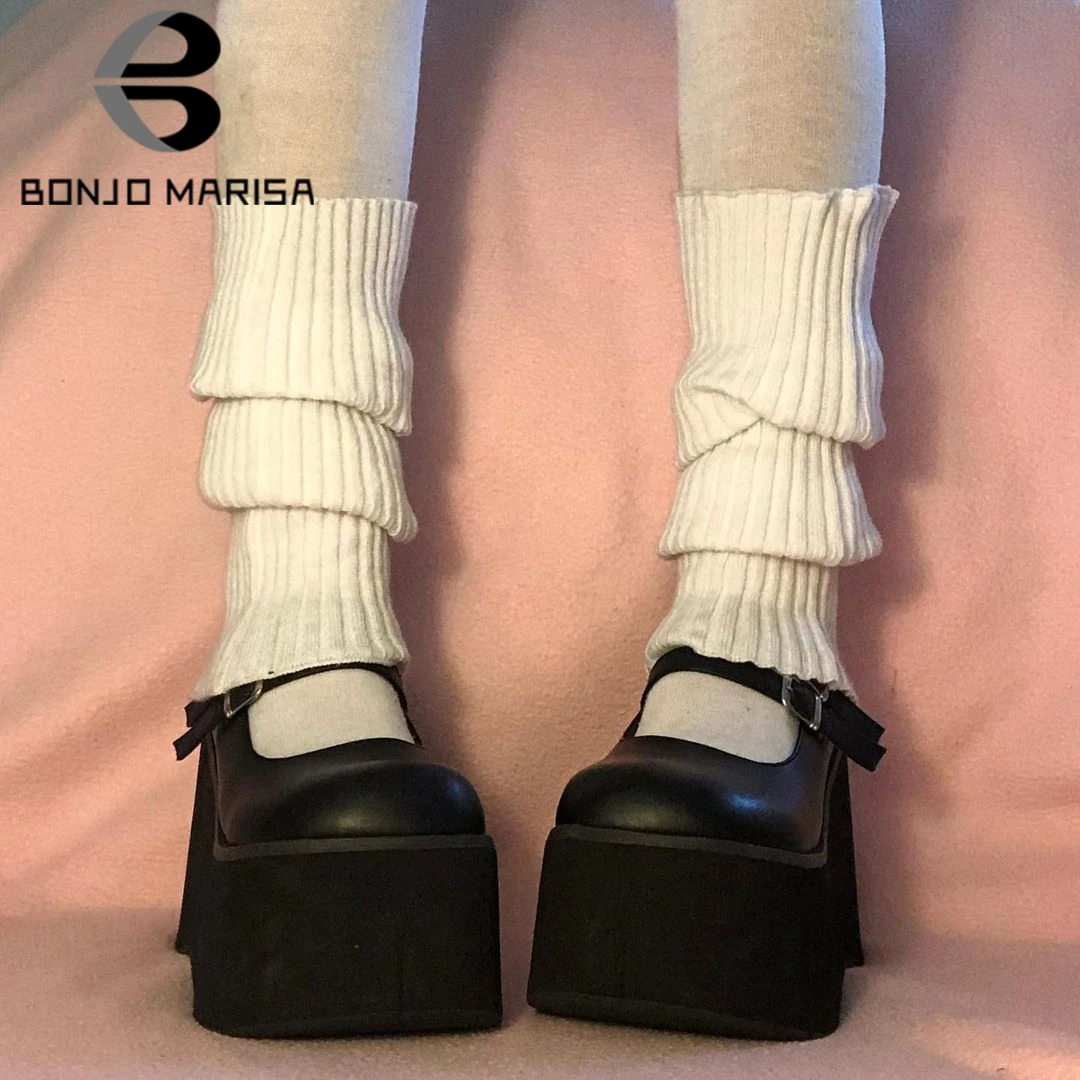 BONJOMARISA el gran tamaño 43 tacones para chicas sólida plataforma de hebilla con Janes bombas mujeres Lolita de fondo grueso gótico zapatos de mujer Zapatos