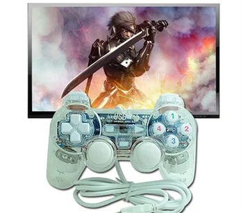 

Transparent Shining Usb Wired Gamepad Shape Handle Pc Computer Dual Vibration Accessories