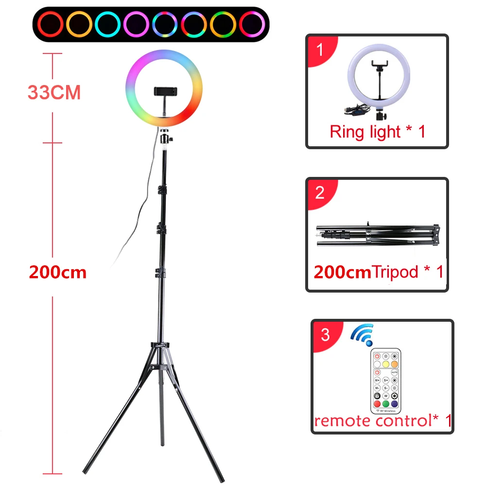 13 inch Selfie Ring Licht met 63 inch Verstelbare Statief Stand, LED Ring Licht met 2 Telefoonhouders & Bluetooth Shutter,48 RGB Kleurmodi en 12 Helderheid Dimbaar voor Make-up/Camera/Video's/TikTok 13 inch Selfie Ring Licht met 63 inch Verstelbare Statief Stand, LED Ring Licht met 2 Telefoonhouders & Bluetooth Shutter,48 RGB Kleurmodi en 12 Helderheid Dimbaar voor Make-up/Camera/Video's/TikTok