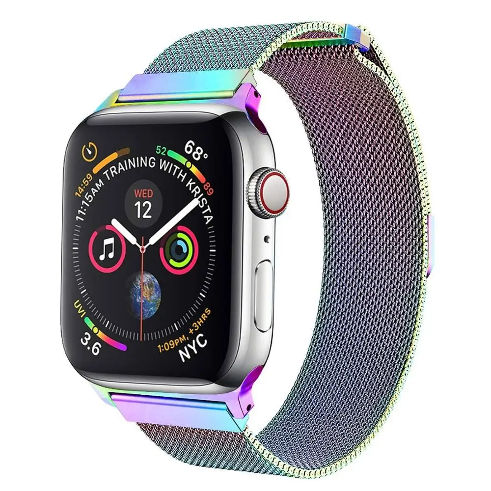 Ремешки для Apple Watch, Миланская петля, ремешок из нержавеющей стали, магнитная застежка, замена для iWatch серии 5/4/3/2 - Цвет ремешка: 10 Rainbow