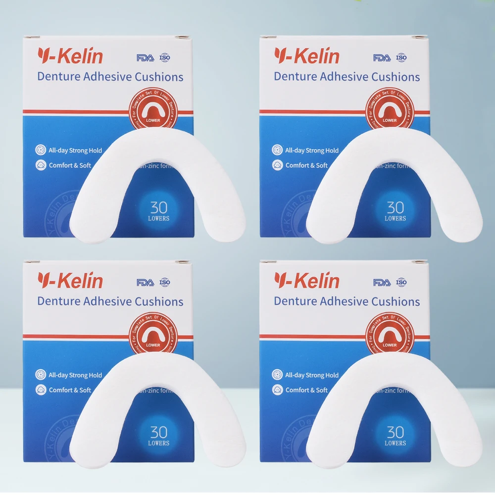 Y-Kelin Denture Adhesive Cushion Lower 120 Pads (4 Pack) 2020 new arrival y kelin dental retainer denture storage box partial denture case orthodontic small teeth pp boxs