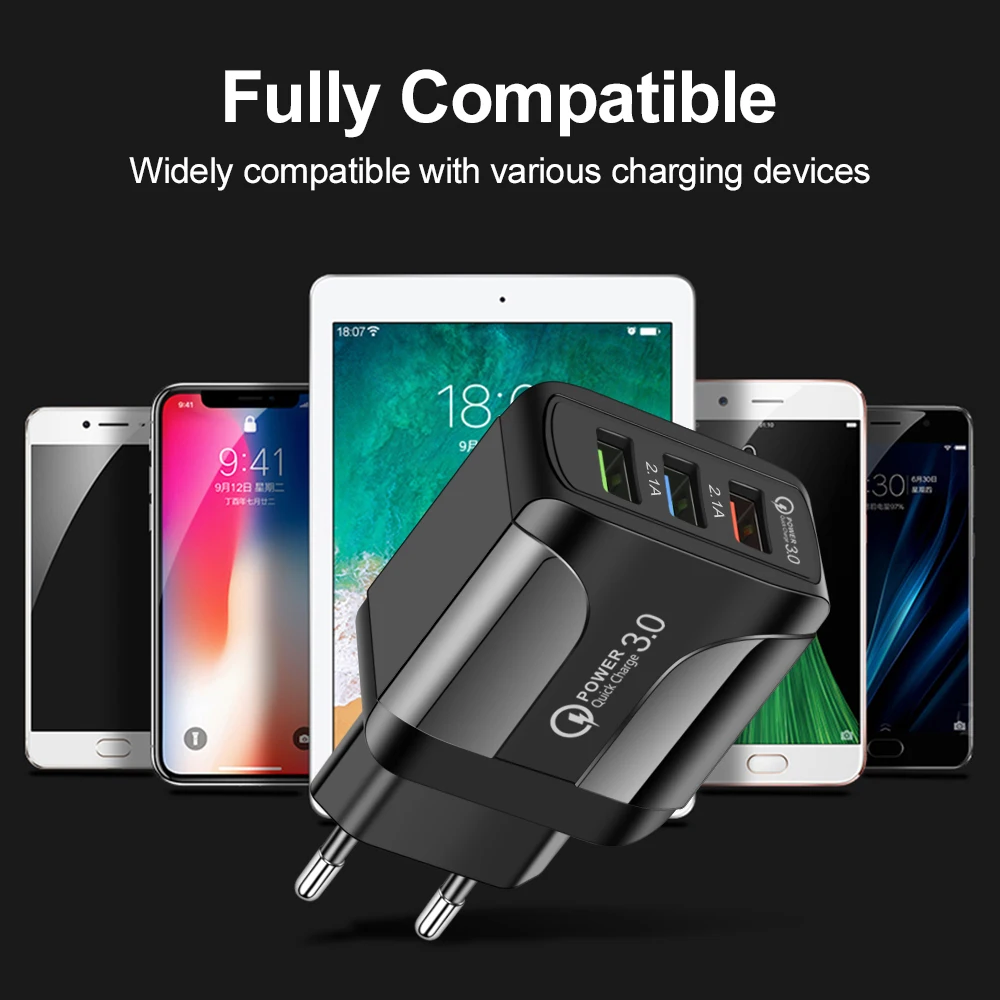 QC 3.0 전원 공급 장치 여행 3 USB 포트 충전기 범용 어댑터 5V 2A PC 영국/EU/US 나비 조명 충전기 휴대 전화