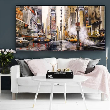 

Abstract City Street Oil Painting on Canvas Scandinavian Landscape Buildings Cuadros Poster and Print Wall Art for Living Room