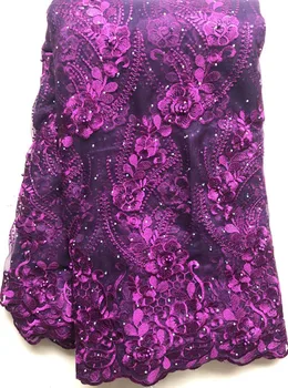 

New Design Nigerian Lace Fabric African Lace Fabrics High Quality tulle net French Net Lace Fabric For Wedding ELL4866 magenta
