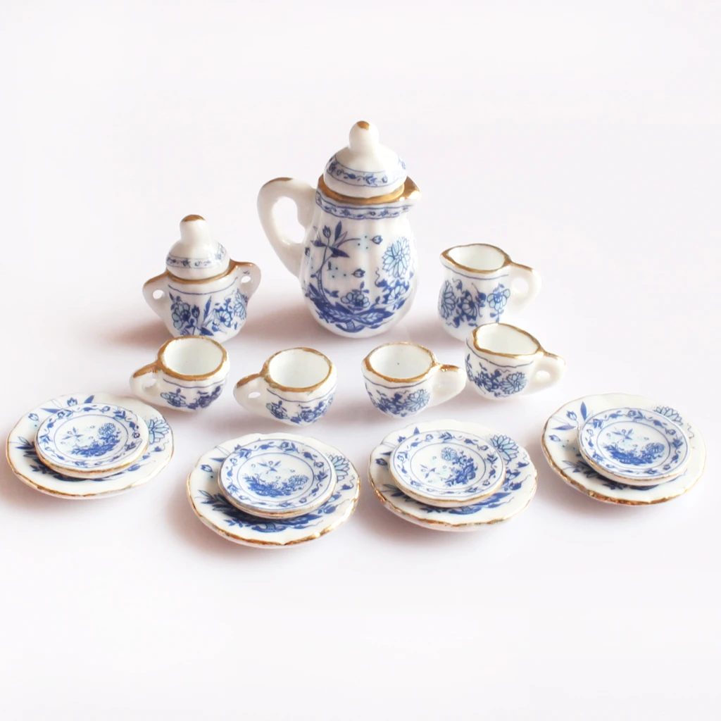 1/12 Dolls House Miniatures Deluxe 8/15/40/46/50pcs China Ceramic Coffee Tea Set
