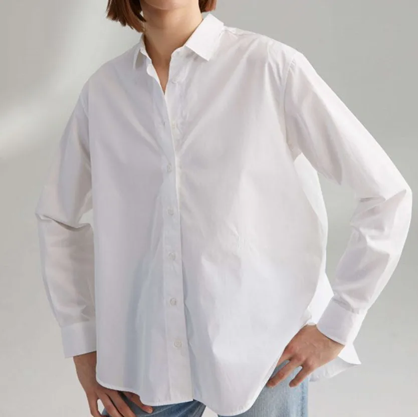 

Women Shirt 2019 Spring Combed Cotton Cardigan Lapel Loose Blouse