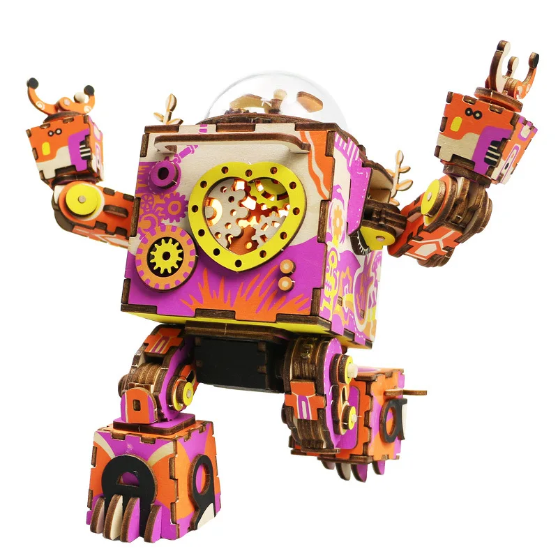 

Robotime Creative Gifts Wooden Decoration Holiday Gift DIY Music Box Robot Music Box