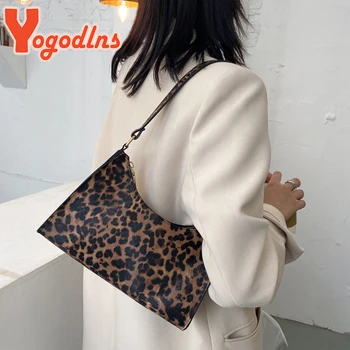 Yogodlns Trendy Cow Pattern Women's Bag PU Leather Shoulder Bag Vintage Armpit Bag Leopard Underarm Bag Lady Handbag 1
