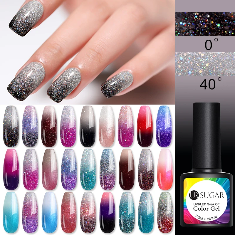

UR SUGAR 7.5ml Rainbow Thermal Nail Gel Polish Temperature Color Changing Holographic Glitter Soak Off UV Gel Varnish Lacquer