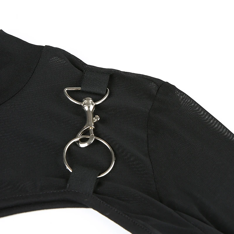 HEYounGIRL Harajuku черная сетчатая укороченная футболка женская панк готическая Сексуальная женская футболка футболки Прозрачная Футболка с длинным рукавом