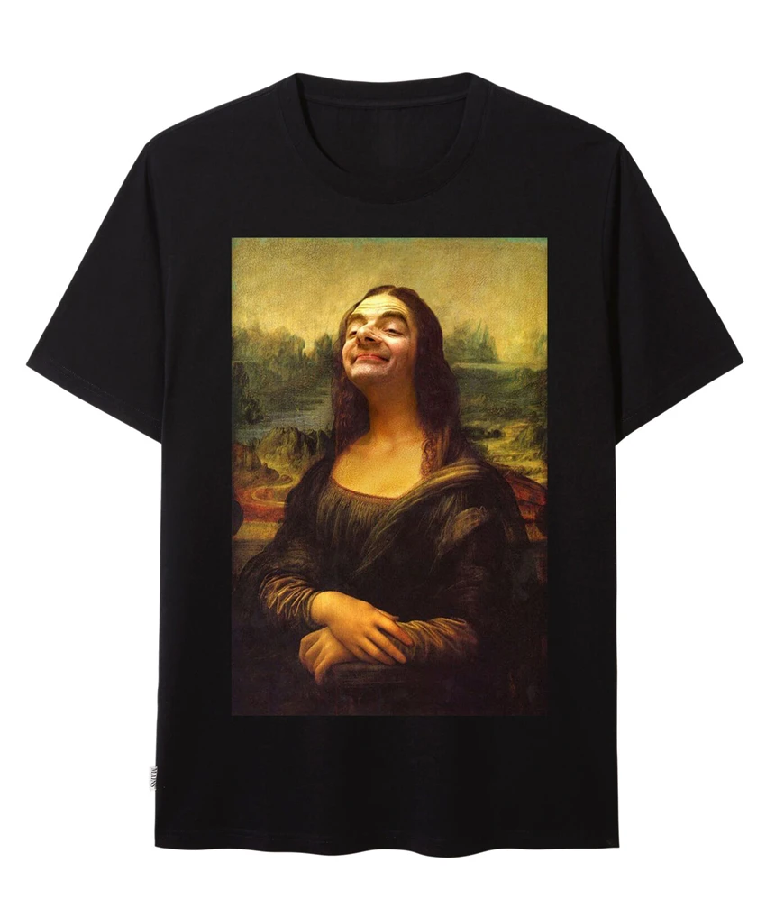Mona Lisa X Mr. Bean Rowan Atkinson Smile забавная Черная Футболка размер S-6Xl свободный Топ Ajax