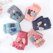 Meihuida От 6 до 12 лет Детские Зимние Рождественские теплые милые мягкие перчатки с рисунком из мультфильма кашемировые вязаные перчатки на половину пальцев для начальной школы