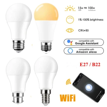 

15W WiFi Smart Light Bulb B22 E27 LED RGB Lamp App Operate Alexa Google Assistant Control Wake up Smart Lamp Timer Night Light