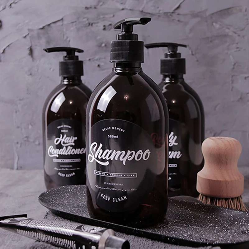 500ml Nordic PET butelka mydła brązowy łazienka żel pod prysznic butelki wielokrotnego użytku szampon do mycia odżywka do włosów balsamy dozownik prasy