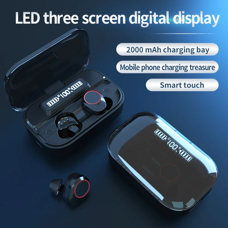 TWS Bluetooth Earphones 5.0 9D Stereo Wireless Headphones Waterproof Sport With 2000mAh Power Bank HIFI Sound Earbuds Headset |