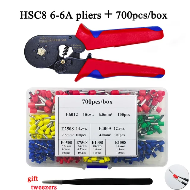 COLORS HSC8 6-6 crimping pliers 0.25-6mm2 23-10AWG for tube terminal Hexagon pressure mini type round nose european brand tools 6-6A and terminals