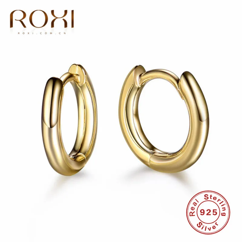 ROXI 925 пробы, серебряные Простые серьги, толстые маленькие круглые серьги, круглые серьги для женщин, модные ювелирные серьги с пряжкой для ушей