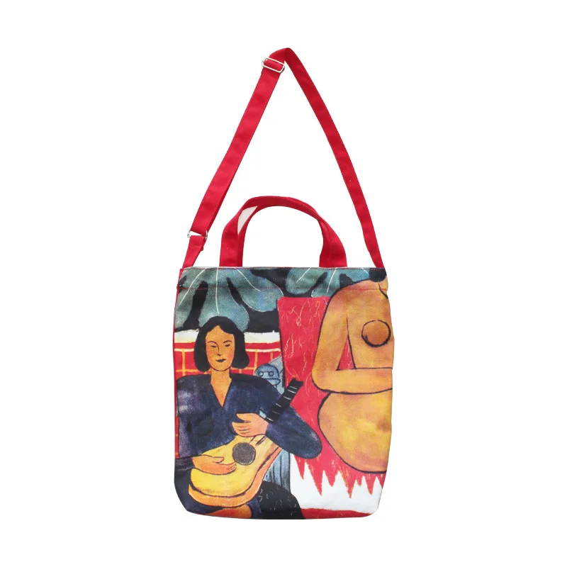 

Ougger Big Women's Shoulder Bags Handbags Summer Red Canvas Literary Fashion Characters Bags with Cartoon Printing for Shopping