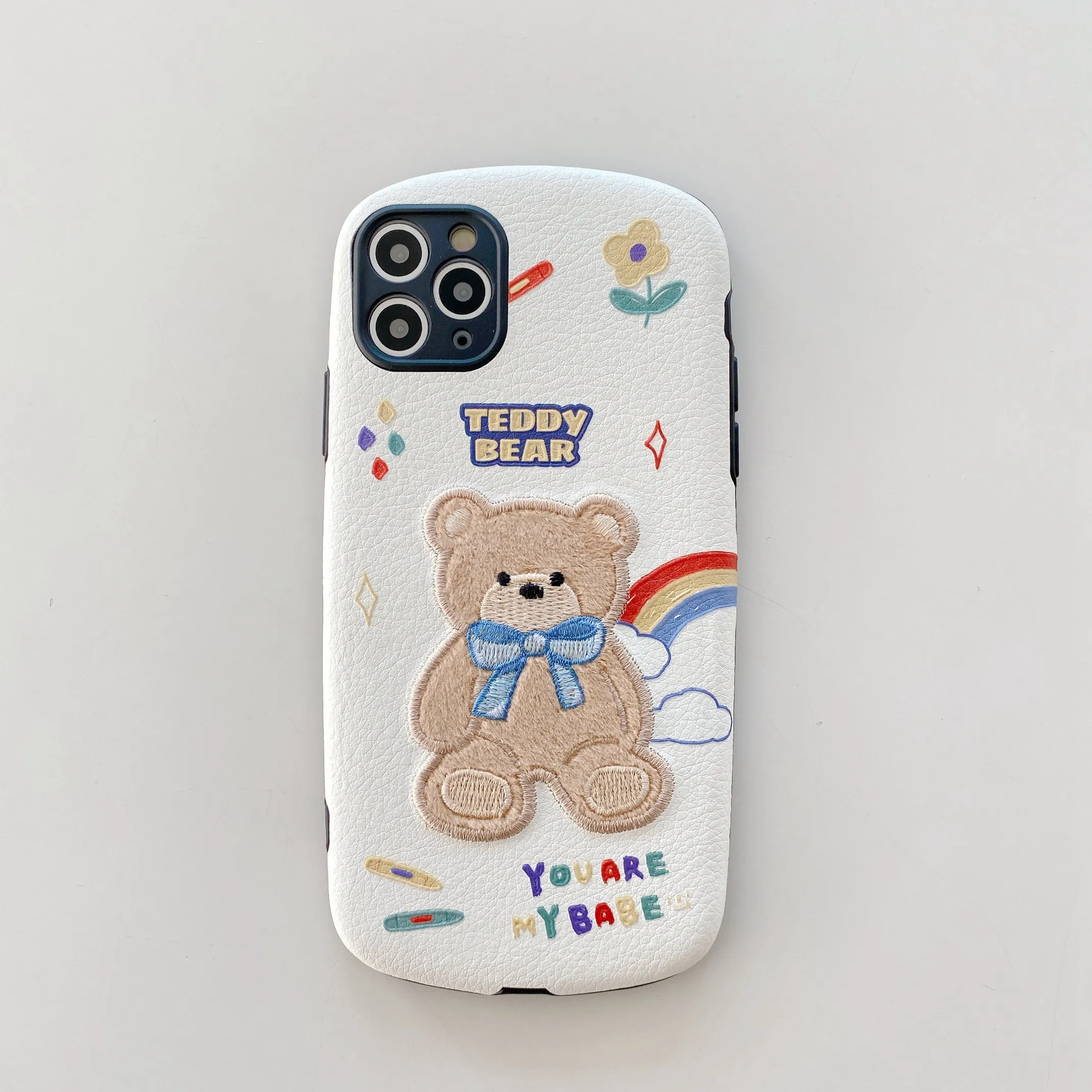 Радужный медведь тисненый овчина овальной оболочки для IPhone X XS 8 7 Plus мультяшный