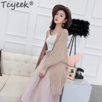 

Tcyeek Long Cardigan Pink Sweater Women Clothes 2019 Korean V Neck Knitted Female Jacket Fashion Winter Blusa Pull Femme LW1140