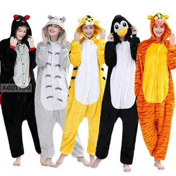 

2020 Winter Women Men Unisex Adult Cute Cartoon Onesie Animal Pajamas Unicornio Unicorn Stitch Panda Flannel Nightie Sleepwear