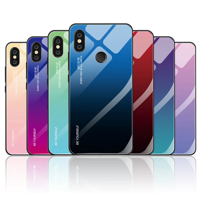 Gradient Tempered Glass Case For Xiao Mi Red 7 7A Note 6 Pro K20 Cover A2 8 Lite 9 SE Max3 GY350 |