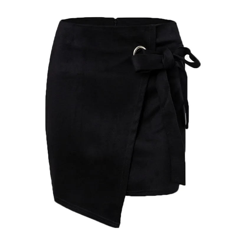 QQ0335B Fashion Women Skirt Sexy Slim Irregular Hem Skirt Simple Casual Bow Office Lady Female Solid Color Mini Skirts Wholesale - Цвет: QQ0335B