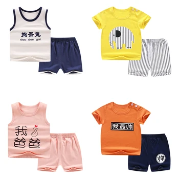 

Toddler Kids Clothes Cartoon Print Short Sleeve T-shirt Shorts 2 Piece Set Baby Boy Girl Summer Clothes Set детская одежда#19