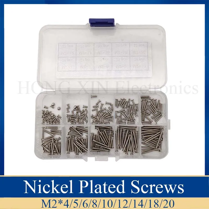 

250PCS/Set M2 Cross Flat Head Screw Iron Plating Nickel Wood Plasterboard Plated Screw