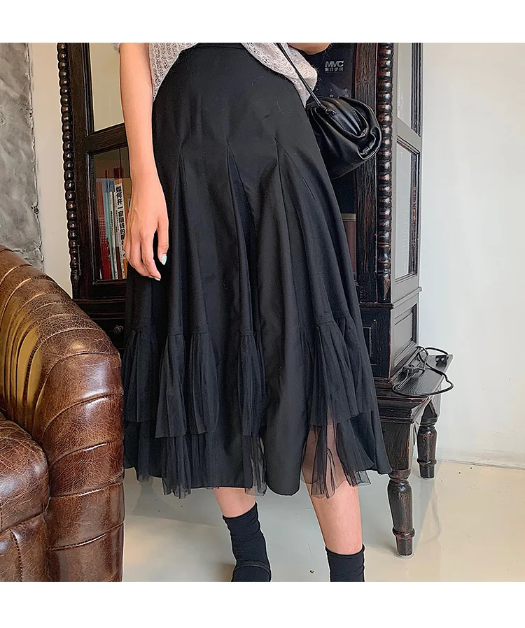 Autumn High Waist Sexy Pleated Skirt Women Elegant Office OL Long Skirts New Korean Casual Big Sewing Skirts Bodycon