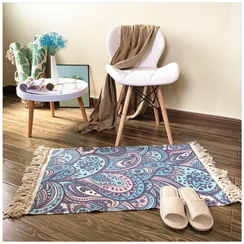 

Turkish Bohemian Cotton Linen Area Rug for Living Room With Tassels Hand Woven Bedside Rug Door Mat Entryway for Bedroom Carpet