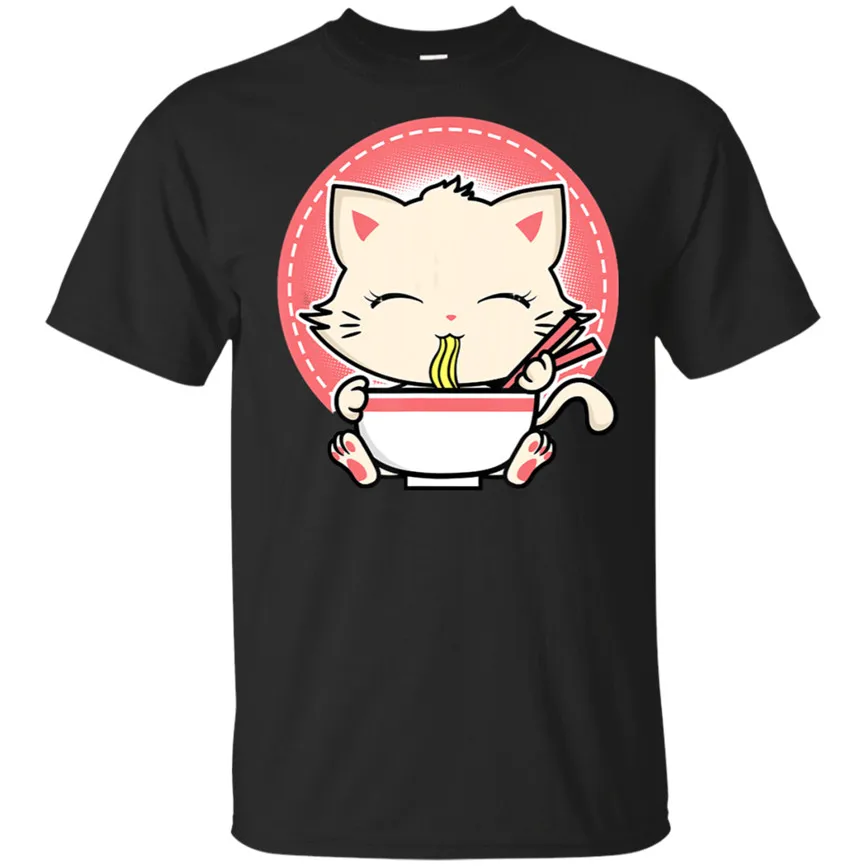 Футболка Ramen футболка с котом Kawaii аниме японский подарок черная M-3XL Топы | Мужская