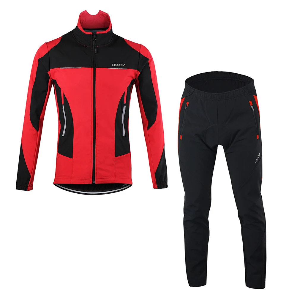 Lixada зимняя одежда для велоспорта, ветрозащитное шерстяное пальто с длинным рукавом для велоспорта, куртка с 3D мягкими брюками для мужчин