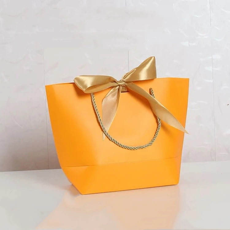 10pcs Large Size Gift Box Packaging Gold Handle Paper Gift Bags Kraft Paper With Handles Wedding Baby Shower Birthday Party - Цвет: Оранжевый