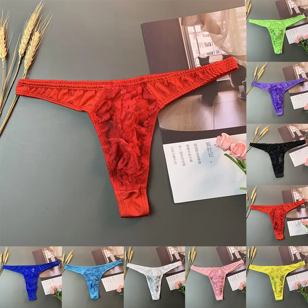 

Men Sexy Briefs Sissy Pouch Panties Mesh Sheer Lace Underpants G-String Gays Underwear Fashion Bottom Shorts Pants Male Lingerie
