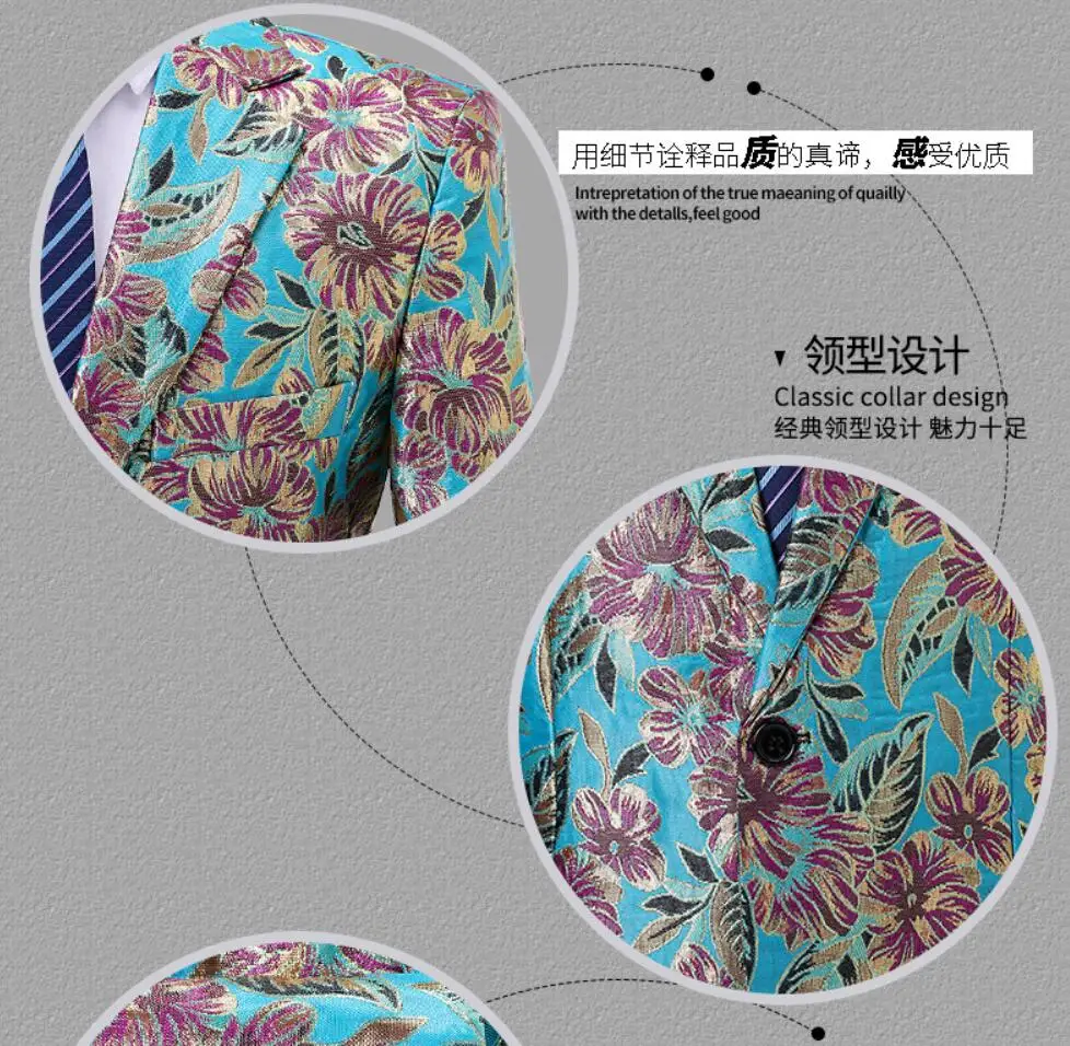 S-5XL New Fit Slim Fashion Flower Blazer Men Singers Host Dj Show Suit Jacket Stage Costumes Bridegroom Wedding Dress Plus Size