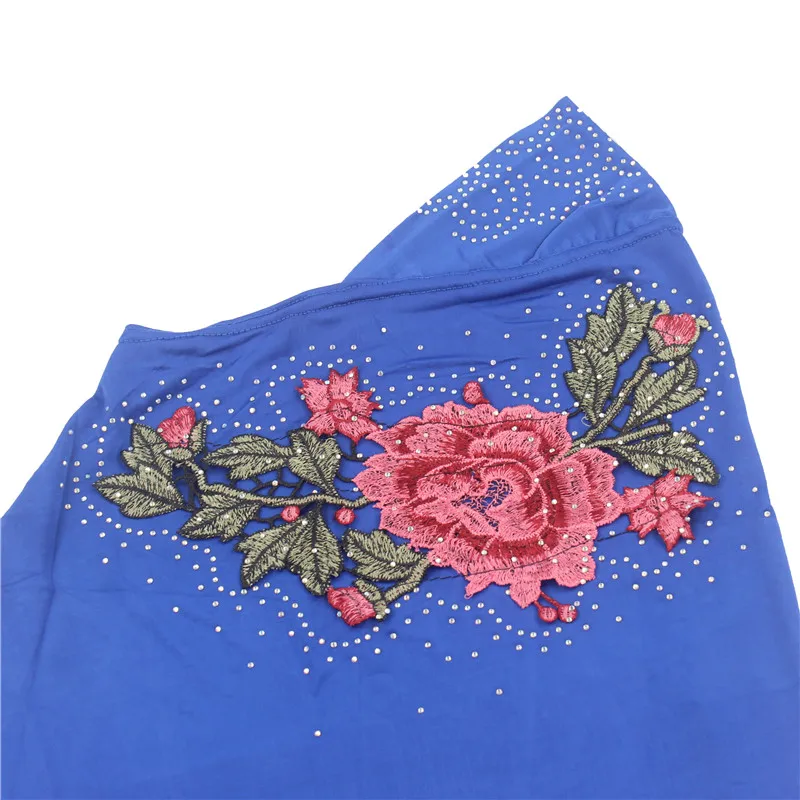 Женский Мусульманский Исламский хиджаб шарф вышивка цветок платок готов носить - Цвет: Blue 2
