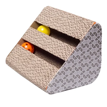 

Cat Scratch Board Wedge Shaped Corrugated Cardboard Natural Cat Scratching Post Cutouts Cat Toys Ball