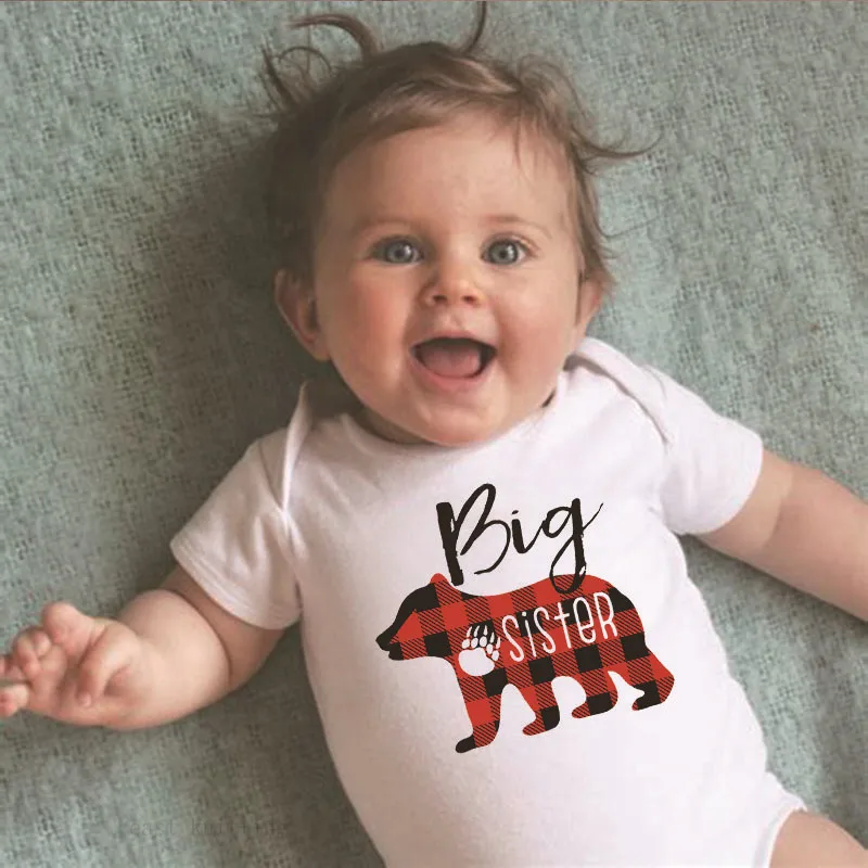 Big Sister медведь Onesie летний детский комбинезон клетчатый с рисунком медведя для