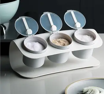 

1PC 3 Grid Plastic Seasoning Box Clean Neat Healthy Sealed 3-in-1 Seasoning Jar Kitchen Cooking Season Spice Storage Jar OK 1124