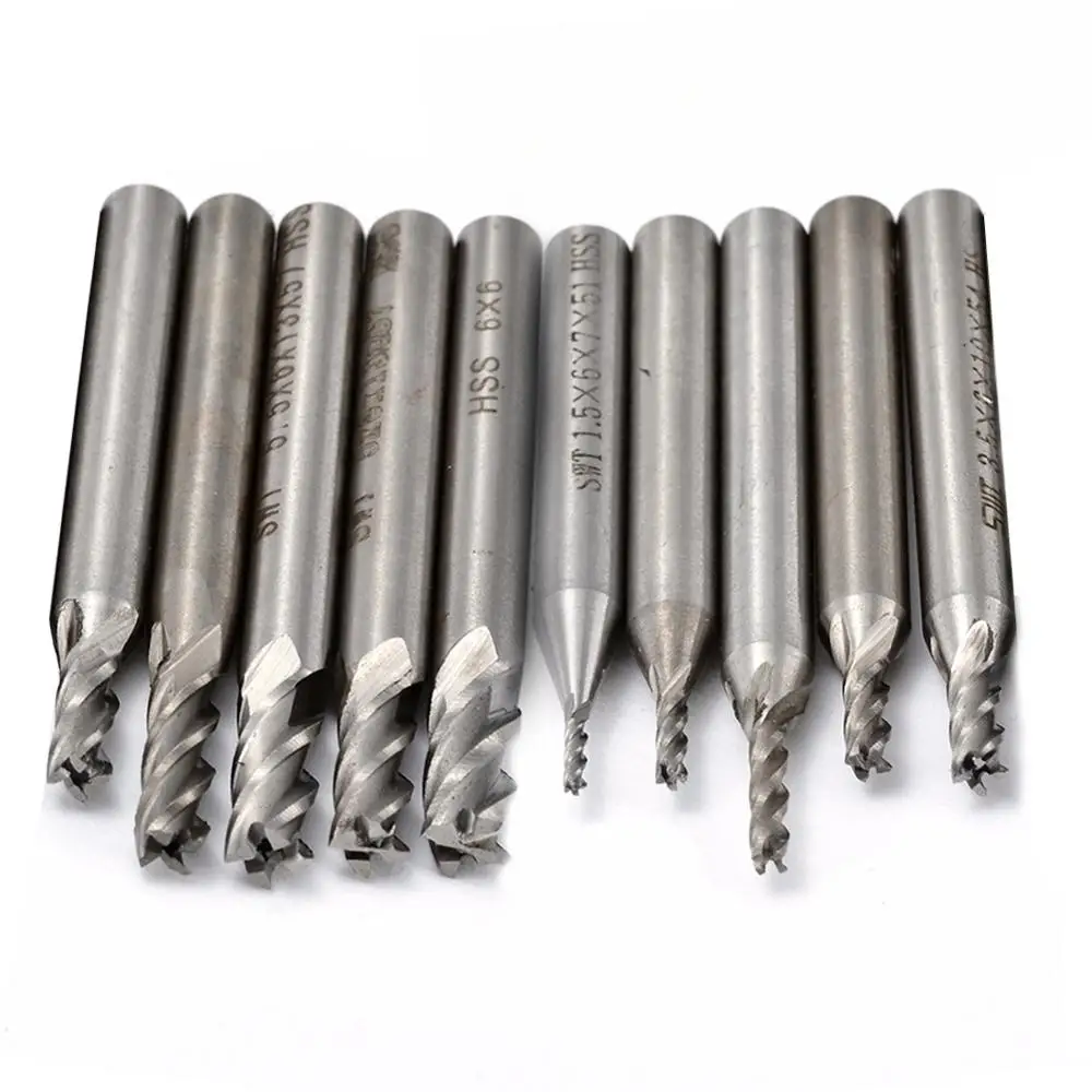 10Pcs 6*6mm Straight Shank HSS 4 Flute Bit End Mill Cutter Cutting Tool CNC Bit