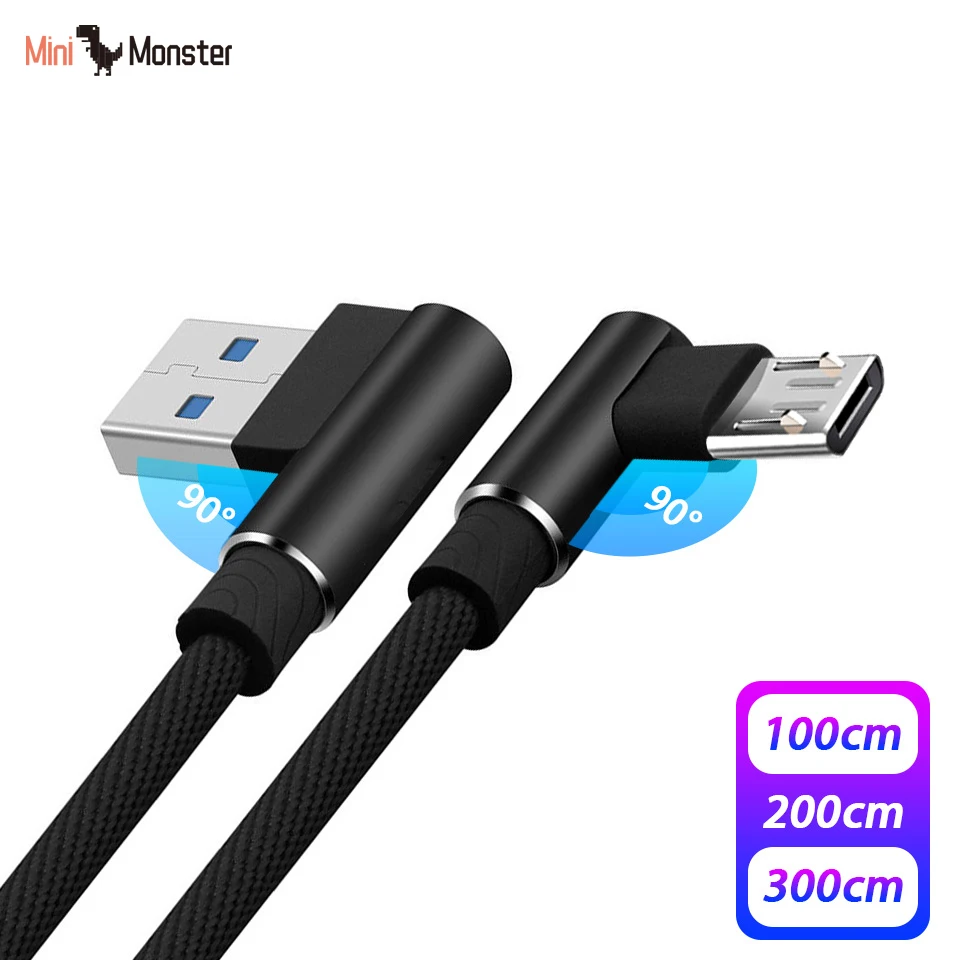 1/2/3 м метра микро-usb кабель 90 градусов микро USB для быстрой зарядки samsung мобильного