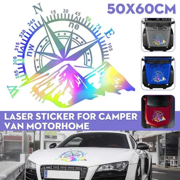 

48x34cm/60x50cm Car SUV Compass Mountains Laser Sticker Navigation DIY Decor For Off-road RV Motorhome