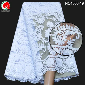 

NQ1000 Love Pattern Embroidery Lace African Women Net Lace with Transparent Sequines Bridal Wedding Fabric Clothes Material