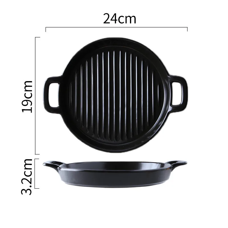 Скандинавские твердые двойные уши керамическая тарелка противоскользящая матовая глазурованная фарфоровая обеденная тарелка жаростойкая стейк десерт форма для выпечки - Цвет: Black Plate L